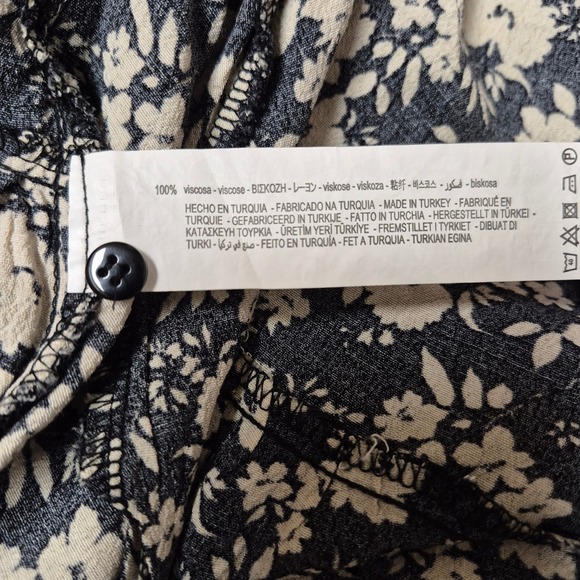 Zara Womens Size M Black Floral Tiered Babydoll Mini Dress Long Sleeve Collared - Picture 9 of 9